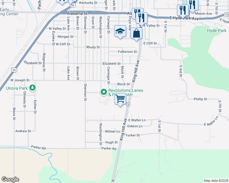 map of restaurants, bars, coffee shops, grocery stores, and more near 6812 Binswanger Street in Saint Joseph