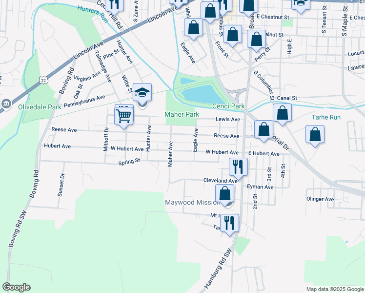 map of restaurants, bars, coffee shops, grocery stores, and more near 427 W Hubert Ave in Lancaster