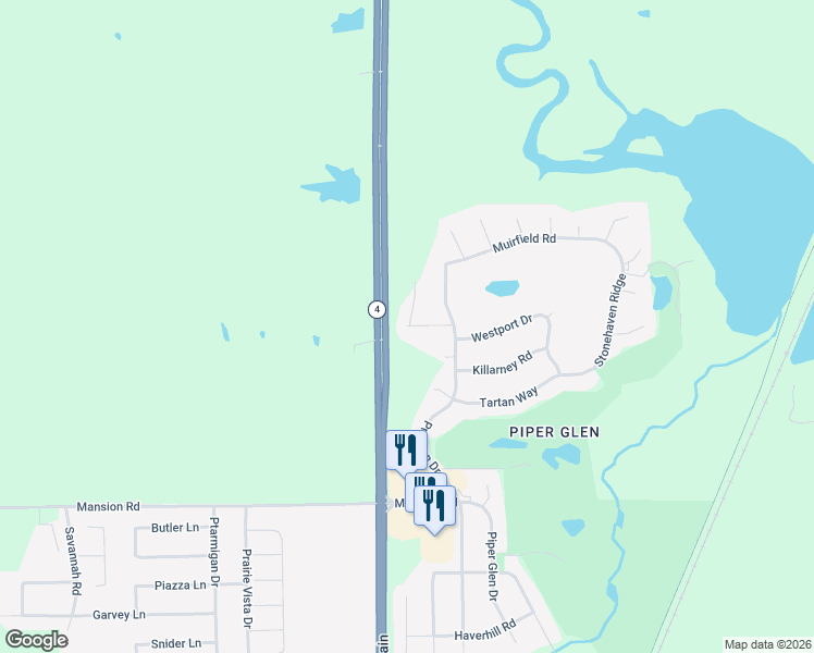 map of restaurants, bars, coffee shops, grocery stores, and more near 2898 Castlerock Ridge in Springfield