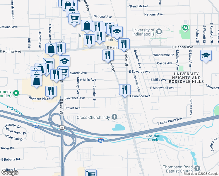 map of restaurants, bars, coffee shops, grocery stores, and more near 901 East Markwood Avenue in Indianapolis