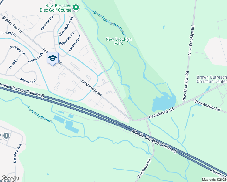 map of restaurants, bars, coffee shops, grocery stores, and more near 269 Vista Court in Sicklerville