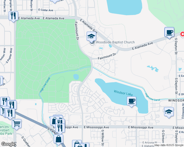 map of restaurants, bars, coffee shops, grocery stores, and more near 800 South Valentia Street in Denver