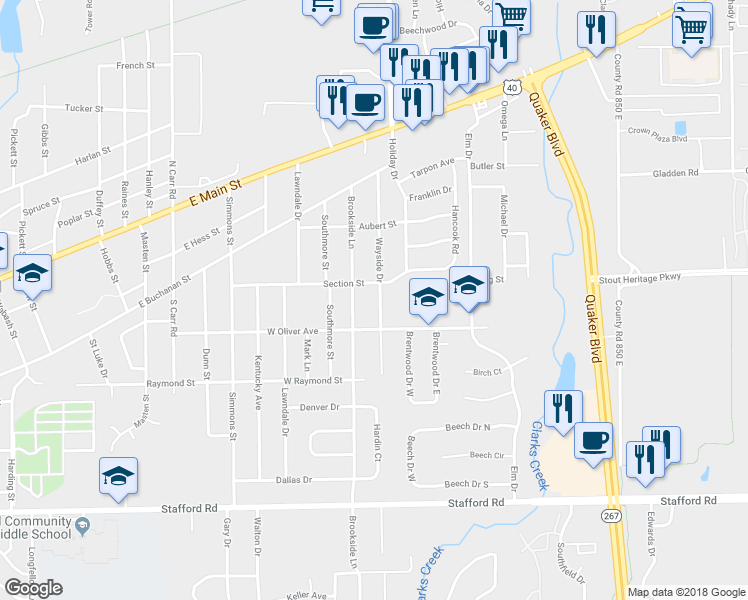 map of restaurants, bars, coffee shops, grocery stores, and more near 416 Wayside Drive in Plainfield