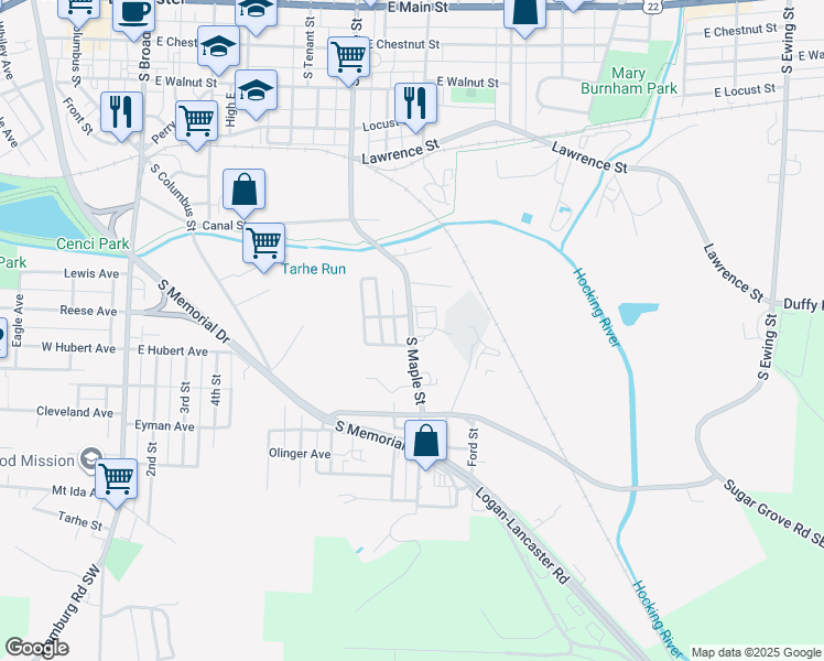 map of restaurants, bars, coffee shops, grocery stores, and more near 740 South Maple Street in Lancaster