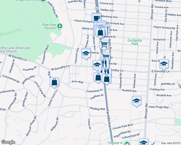 map of restaurants, bars, coffee shops, grocery stores, and more near in Kettering