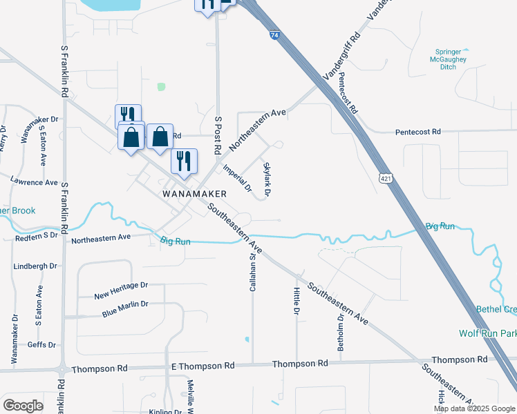 map of restaurants, bars, coffee shops, grocery stores, and more near 9119 Imperial Dr in Indianapolis