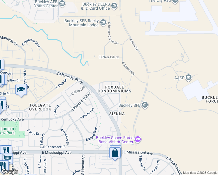 map of restaurants, bars, coffee shops, grocery stores, and more near 907 South Yampa Street in Aurora
