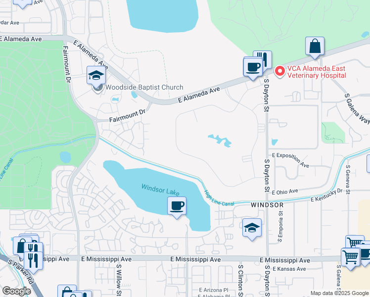 map of restaurants, bars, coffee shops, grocery stores, and more near in Denver