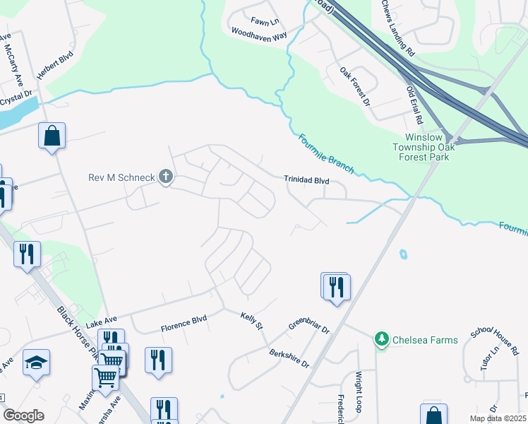 map of restaurants, bars, coffee shops, grocery stores, and more near 402 Paradise Road in Monroe