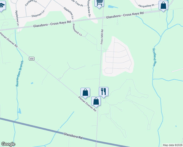 map of restaurants, bars, coffee shops, grocery stores, and more near 2669 Fries Mill Road in Monroe Township