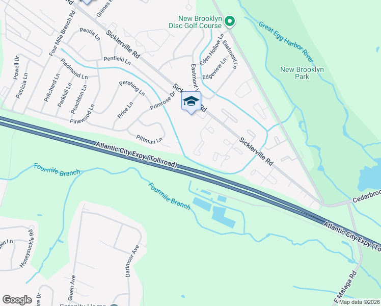 map of restaurants, bars, coffee shops, grocery stores, and more near 45 Memphis Court in Sicklerville