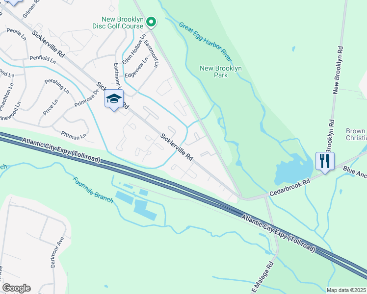 map of restaurants, bars, coffee shops, grocery stores, and more near in Sicklerville