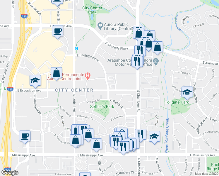 map of restaurants, bars, coffee shops, grocery stores, and more near 716 South Evanston Street in Aurora