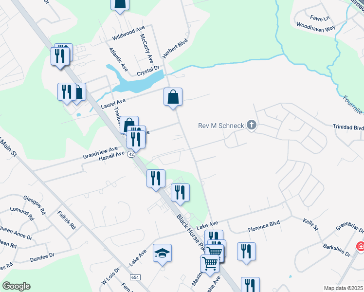 map of restaurants, bars, coffee shops, grocery stores, and more near 367 Brookdale Boulevard in Monroe