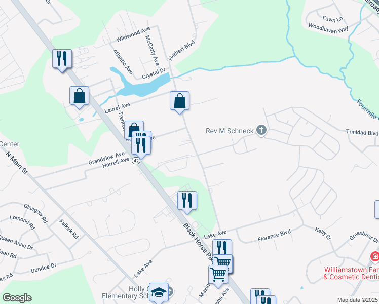 map of restaurants, bars, coffee shops, grocery stores, and more near 367 Brookdale Boulevard in Monroe Township
