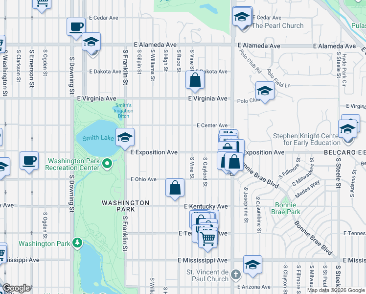 map of restaurants, bars, coffee shops, grocery stores, and more near 716 South Race Street in Denver