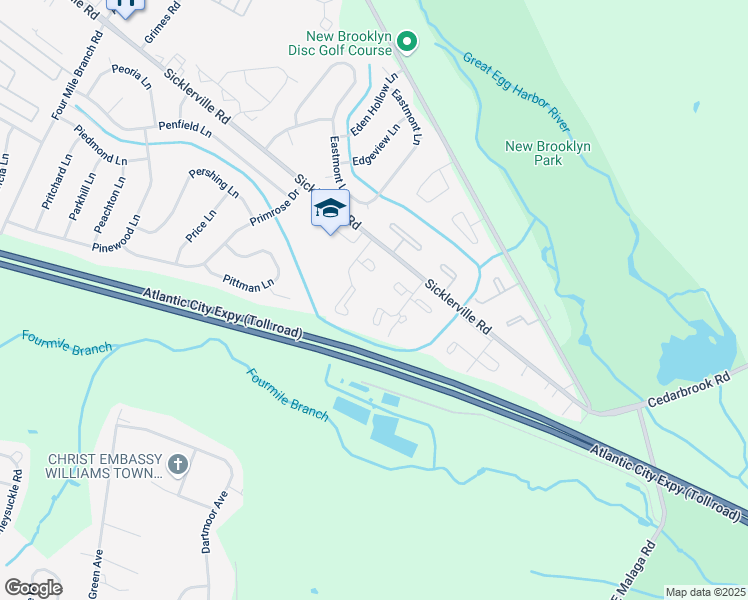 map of restaurants, bars, coffee shops, grocery stores, and more near 34 Melwood Court in Sicklerville