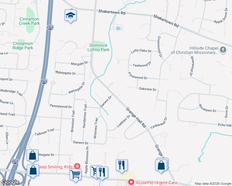 map of restaurants, bars, coffee shops, grocery stores, and more near 3955 Oakview Drive in Beavercreek