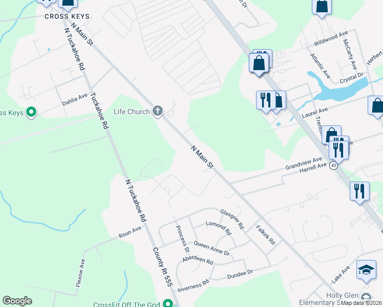 map of restaurants, bars, coffee shops, grocery stores, and more near 1449 North Main Street in Monroe Township