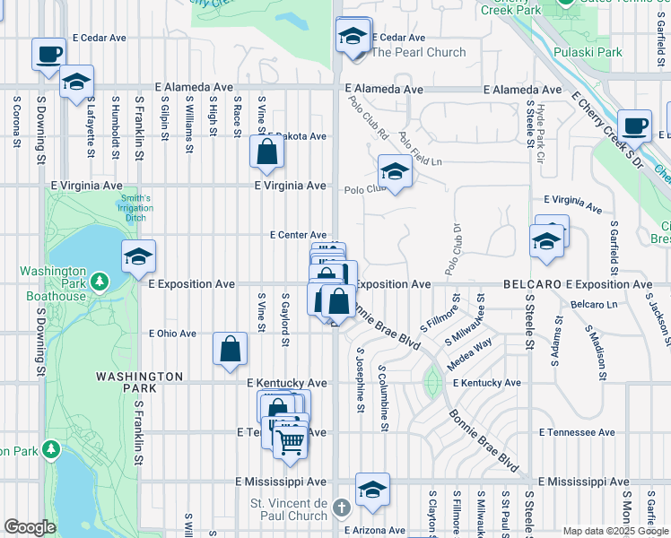 map of restaurants, bars, coffee shops, grocery stores, and more near  in Denver