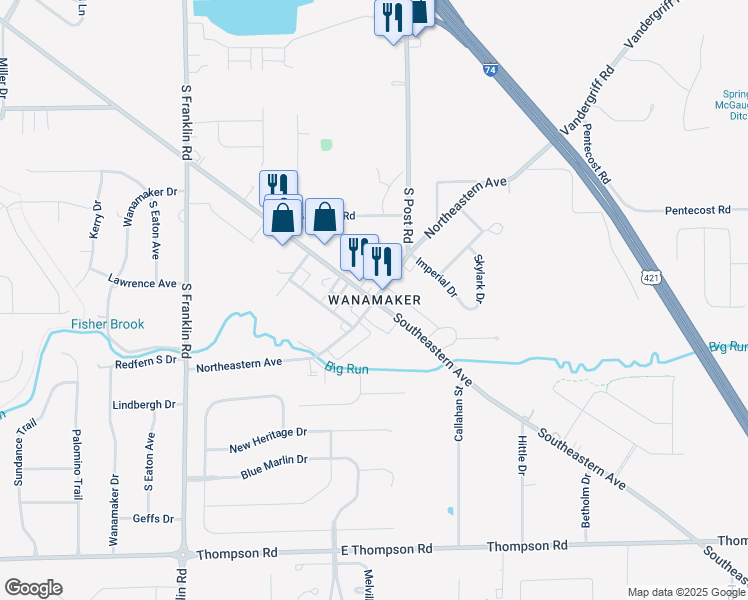 map of restaurants, bars, coffee shops, grocery stores, and more near in Indianapolis