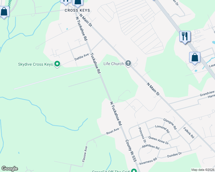 map of restaurants, bars, coffee shops, grocery stores, and more near 1494 North Tuckahoe Road in Monroe