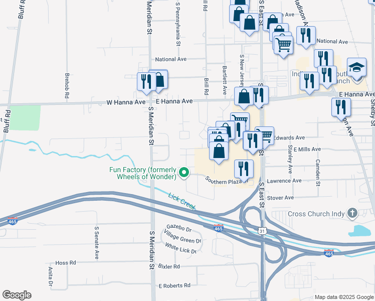 map of restaurants, bars, coffee shops, grocery stores, and more near 4303 Declaration Drive in Indianapolis