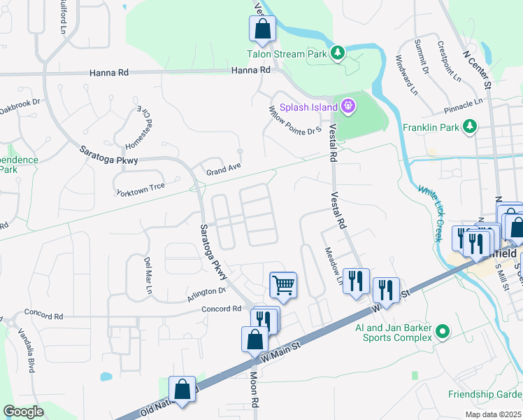map of restaurants, bars, coffee shops, grocery stores, and more near 5987 Portman Place in Plainfield