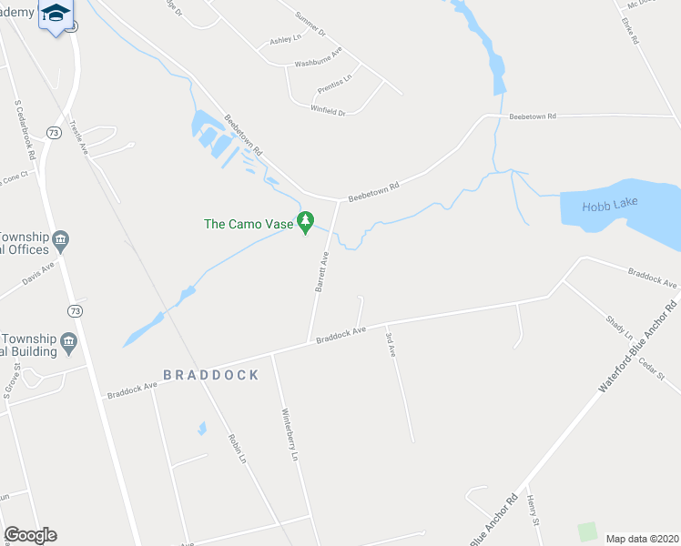 map of restaurants, bars, coffee shops, grocery stores, and more near 20 Barrett Avenue in Hammonton