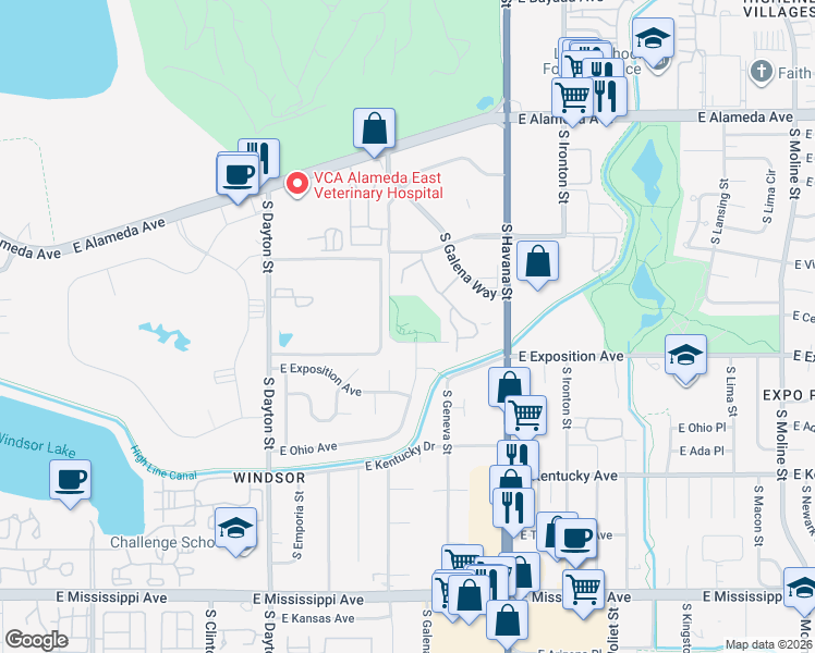 map of restaurants, bars, coffee shops, grocery stores, and more near 600 South Fulton Street in Denver