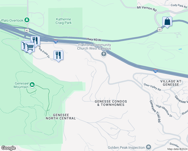 map of restaurants, bars, coffee shops, grocery stores, and more near 758 Ridgeside Drive in Golden