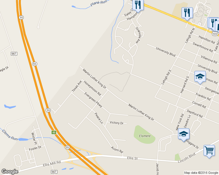 map of restaurants, bars, coffee shops, grocery stores, and more near 301 Martin Luther King Drive in Glassboro