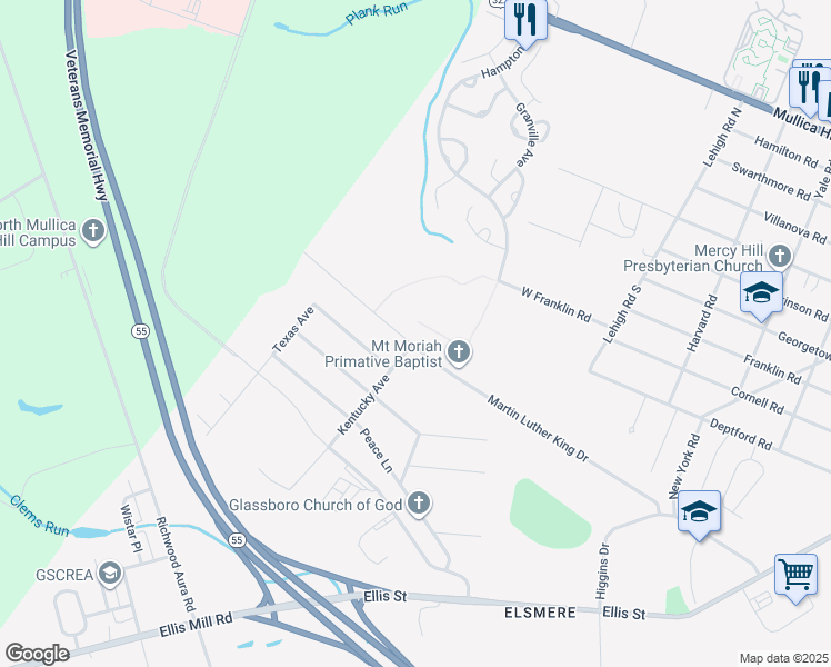 map of restaurants, bars, coffee shops, grocery stores, and more near 301 Martin Luther King Drive in Glassboro