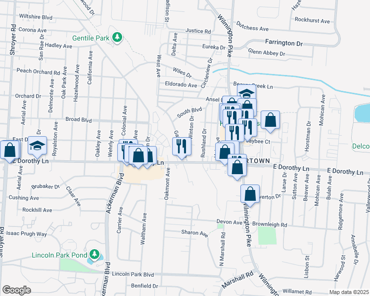 map of restaurants, bars, coffee shops, grocery stores, and more near 2900 Gaylord Avenue in Dayton