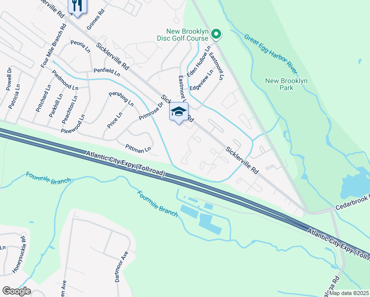 map of restaurants, bars, coffee shops, grocery stores, and more near 59 Marseille Place in Sicklerville