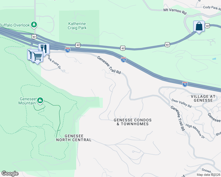 map of restaurants, bars, coffee shops, grocery stores, and more near 591 Ridgeside Drive in Golden