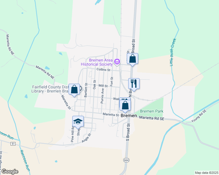 map of restaurants, bars, coffee shops, grocery stores, and more near 241 Fort Street in Bremen