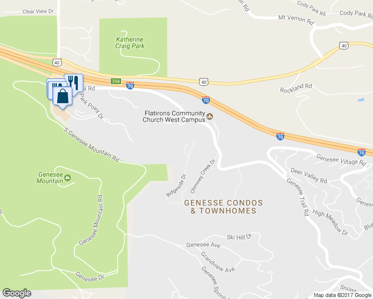 map of restaurants, bars, coffee shops, grocery stores, and more near 591 Ridgeside Dr in Golden