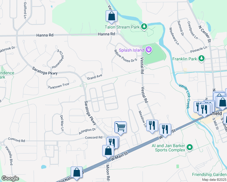 map of restaurants, bars, coffee shops, grocery stores, and more near 5987 Portman Place in Plainfield