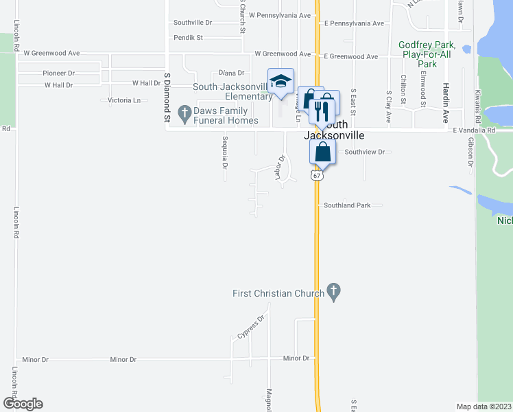 map of restaurants, bars, coffee shops, grocery stores, and more near 512 Labor Drive in Jacksonville
