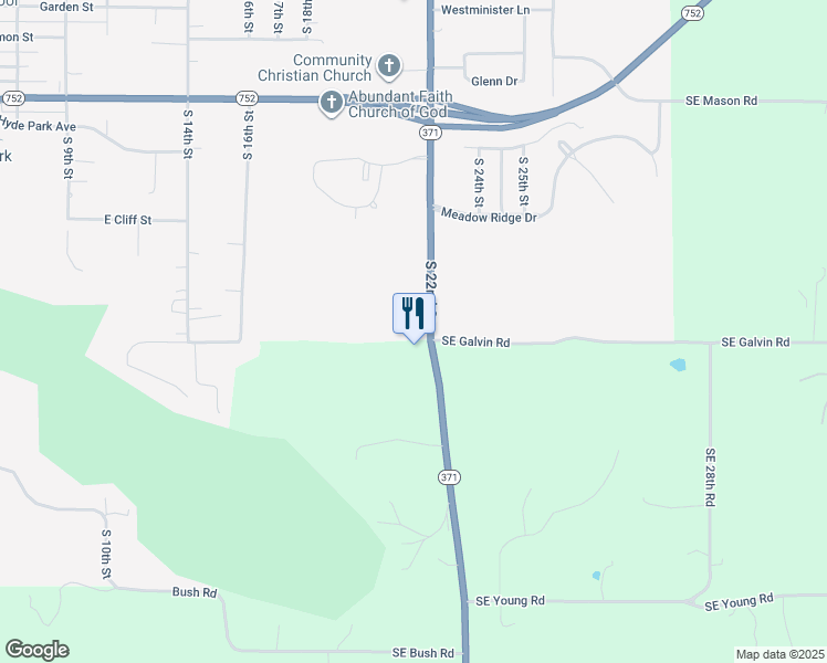 map of restaurants, bars, coffee shops, grocery stores, and more near 6712 South 22nd Street in Saint Joseph