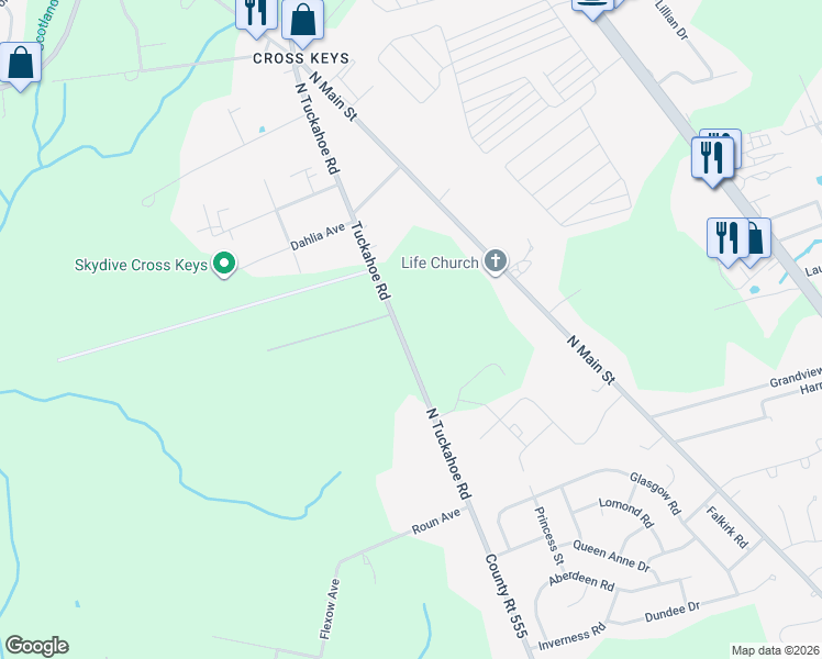 map of restaurants, bars, coffee shops, grocery stores, and more near 1494 North Tuckahoe Road in Monroe
