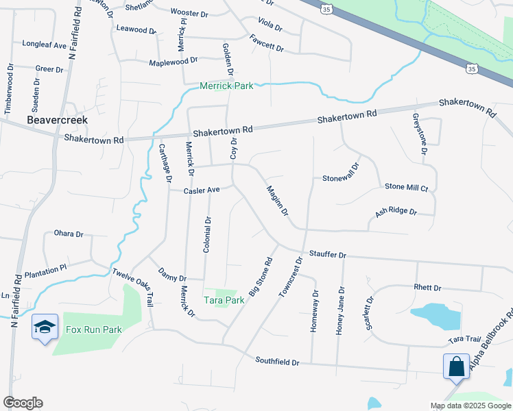 map of restaurants, bars, coffee shops, grocery stores, and more near 524 Coy Drive in Dayton