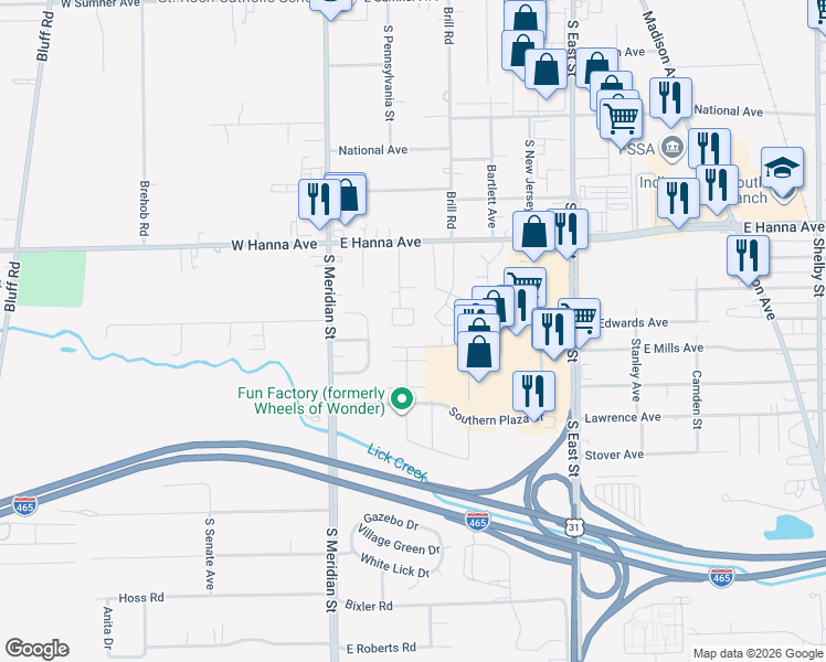 map of restaurants, bars, coffee shops, grocery stores, and more near 4273 Burkhart South Drive in Indianapolis