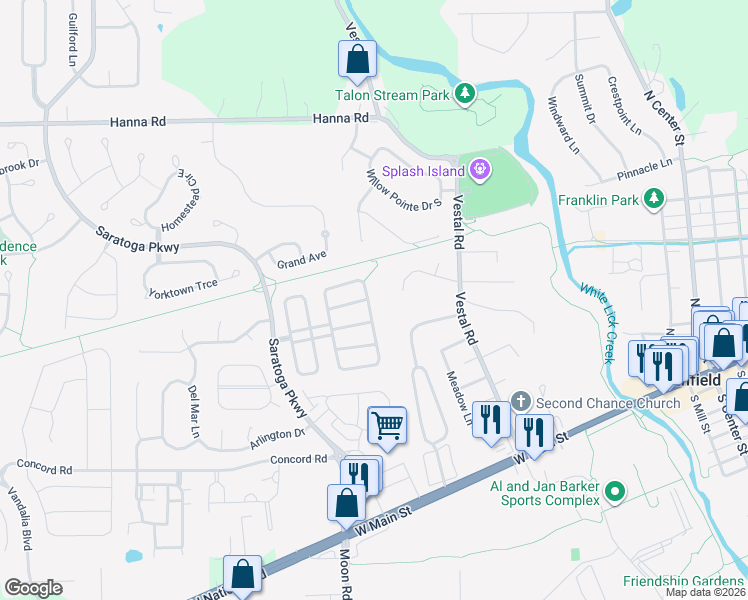 map of restaurants, bars, coffee shops, grocery stores, and more near 5987 Portman Place in Plainfield