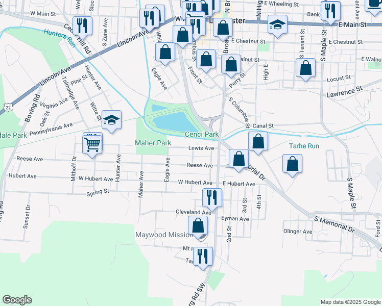 map of restaurants, bars, coffee shops, grocery stores, and more near 302 Whiley Avenue in Lancaster