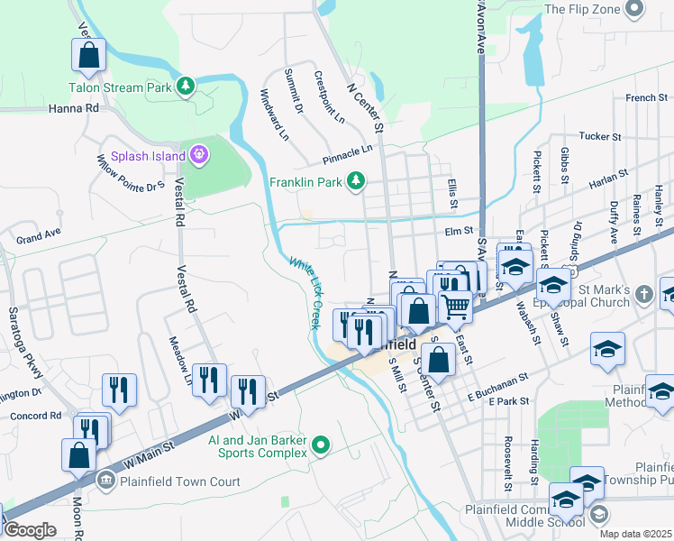 map of restaurants, bars, coffee shops, grocery stores, and more near 235 Mill Run Drive in Plainfield