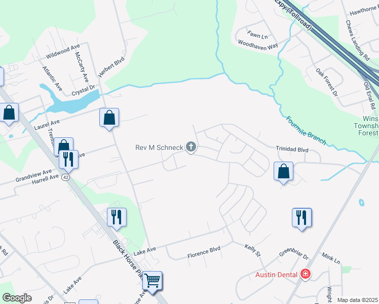 map of restaurants, bars, coffee shops, grocery stores, and more near 539 Virgin Island Drive in Monroe