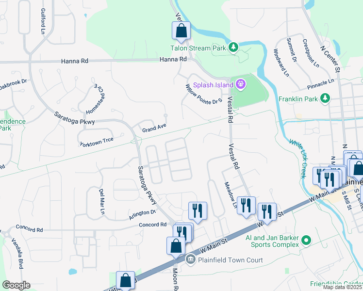 map of restaurants, bars, coffee shops, grocery stores, and more near 5980 Portman Place in Plainfield