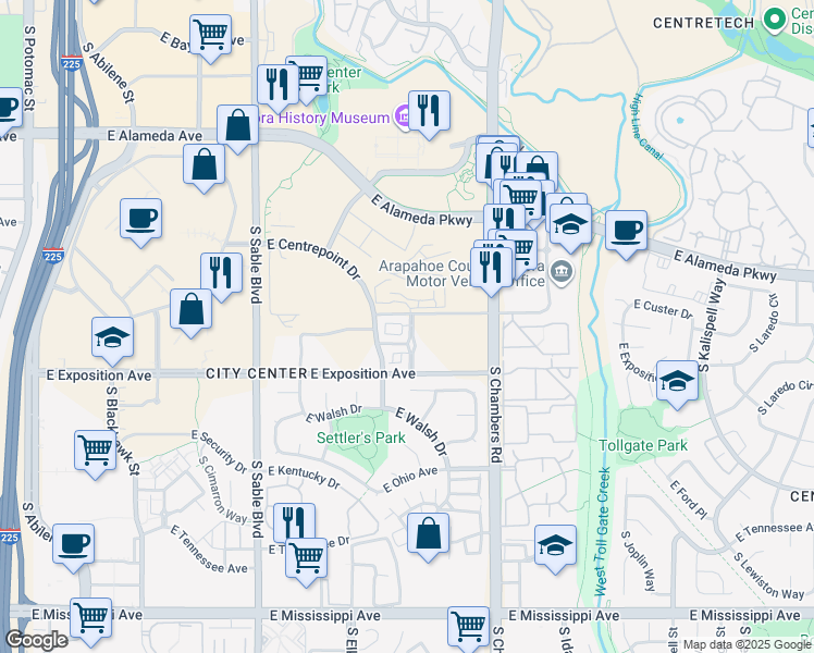 map of restaurants, bars, coffee shops, grocery stores, and more near in Aurora